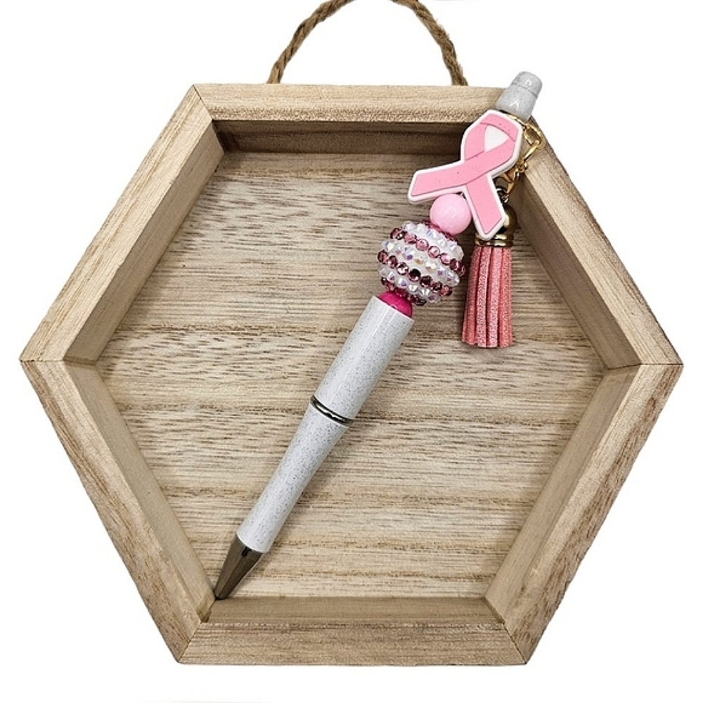 Pink Breast Cancer Awareness Beaded Pen With Tassel Gift Writing Handmade Office